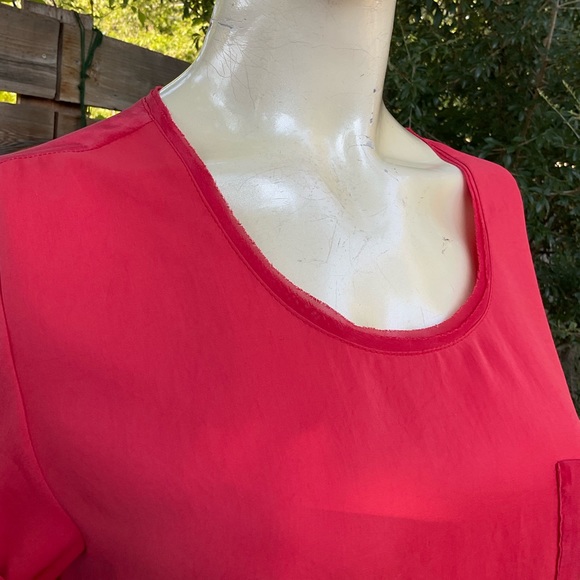 Rag & Bone Red Scoop Neck Sheer Back Pocket Tee Shirt Size Small - Picture 3 of 8